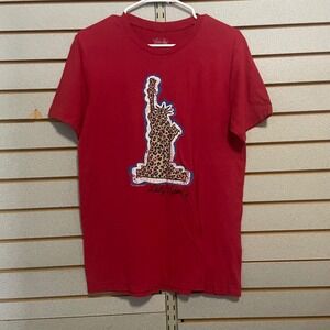 Texas True Threads Lady Liberty Leopard Print Graphic T Shirt Red Women's Medium